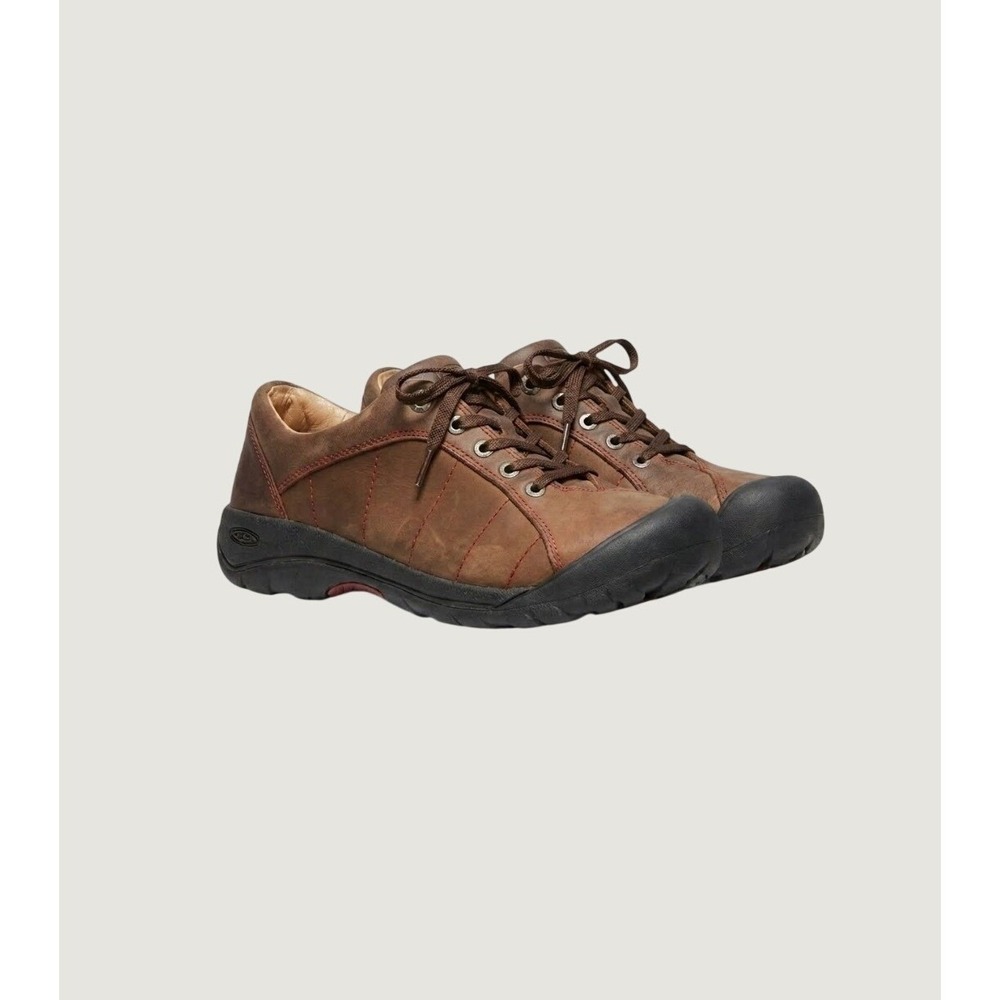 Keen Presidio Brown Leather Walking Shoes Womens 10 Red Stitching Low Top Hiking